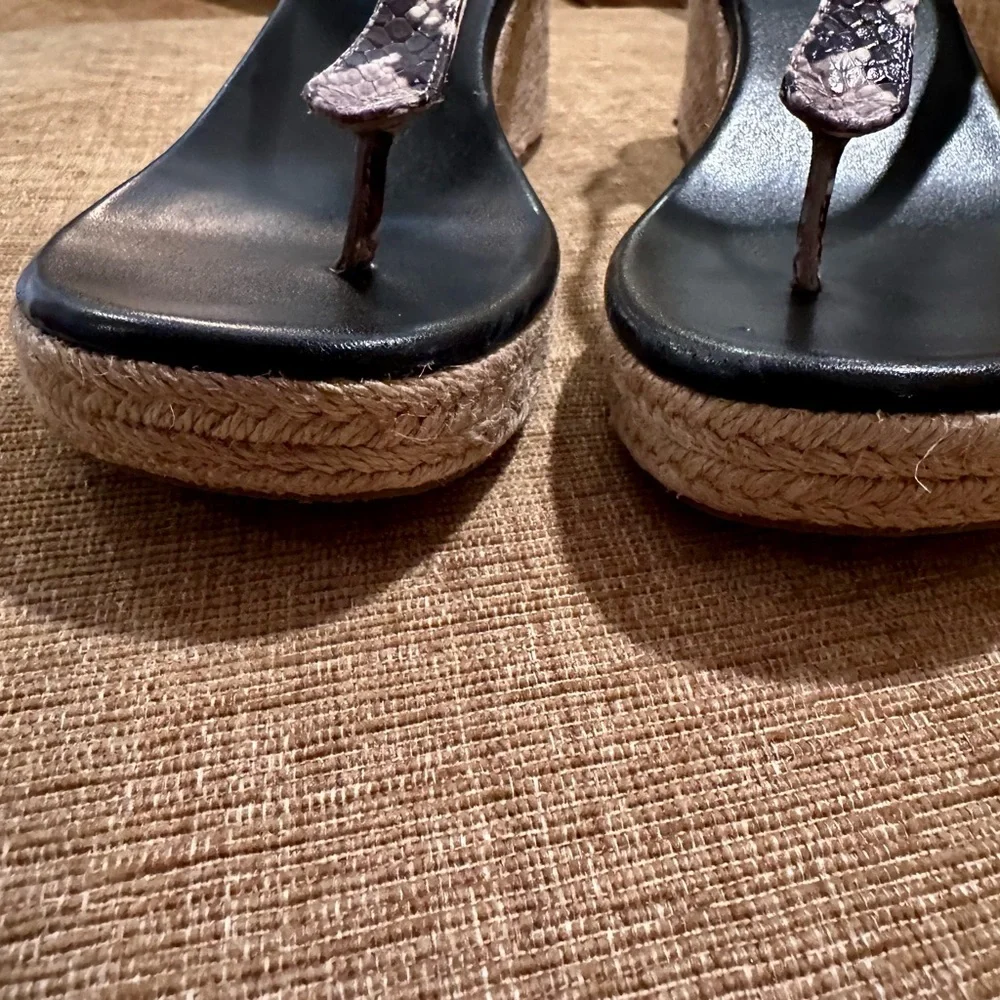 Michael Kors Snake Print Espadrille Wedge Sandals - Black and Cream - Picture 5 of 7